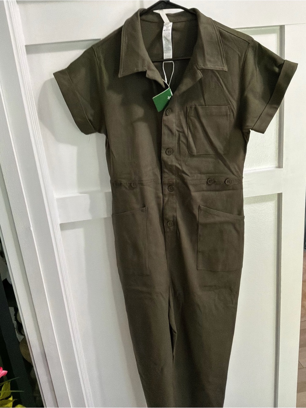 HALARA Olive Short-Sleeve Utility Jumpsuit